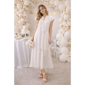 Sabina Musayev White Lace Up Tiered Maxi Dress OS Made in Israel